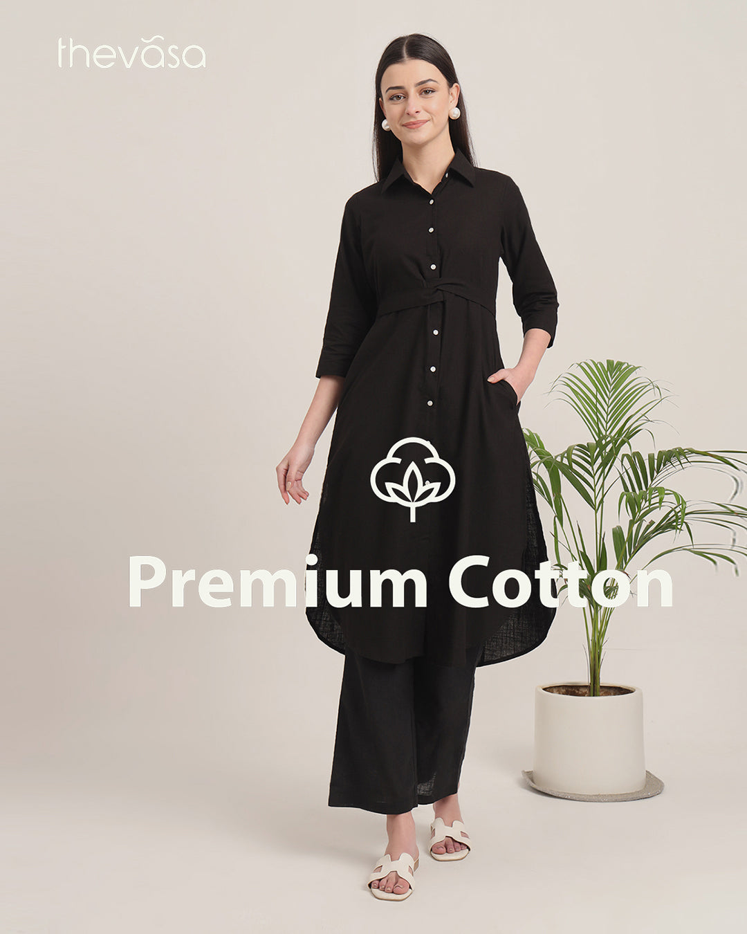 Black Bellisimo Belted Solid Kurta (Without Bottoms)