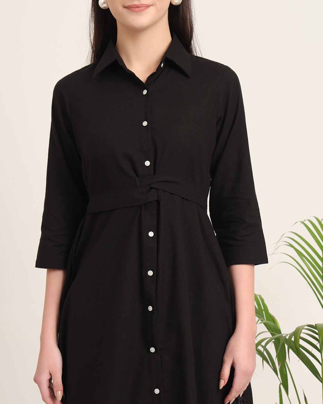 Black Bellisimo Belted Solid Kurta (Without Bottoms)