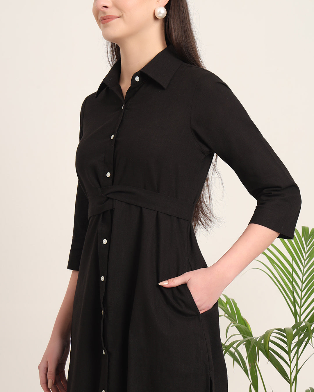 Black Bellisimo Belted Solid Kurta (Without Bottoms)