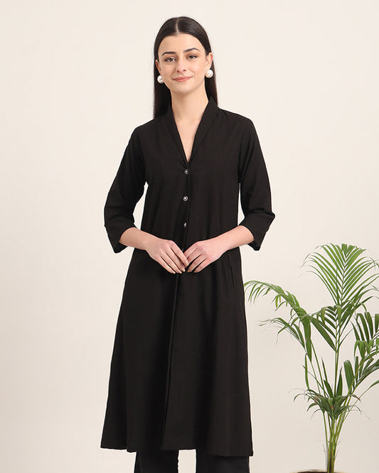 Black Boho Harmony Flared Solid Kurta (Without Bottoms)