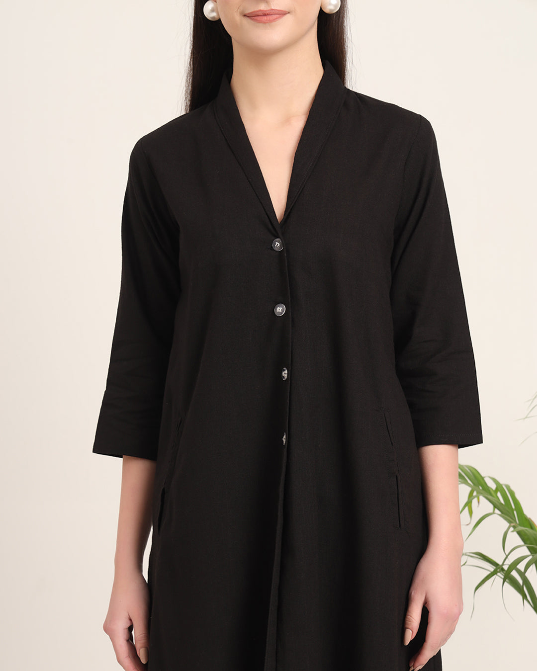 Black Boho Harmony Flared Solid Kurta (Without Bottoms)