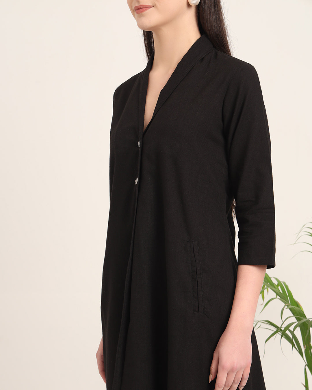 Black Boho Harmony Flared Solid Kurta (Without Bottoms)