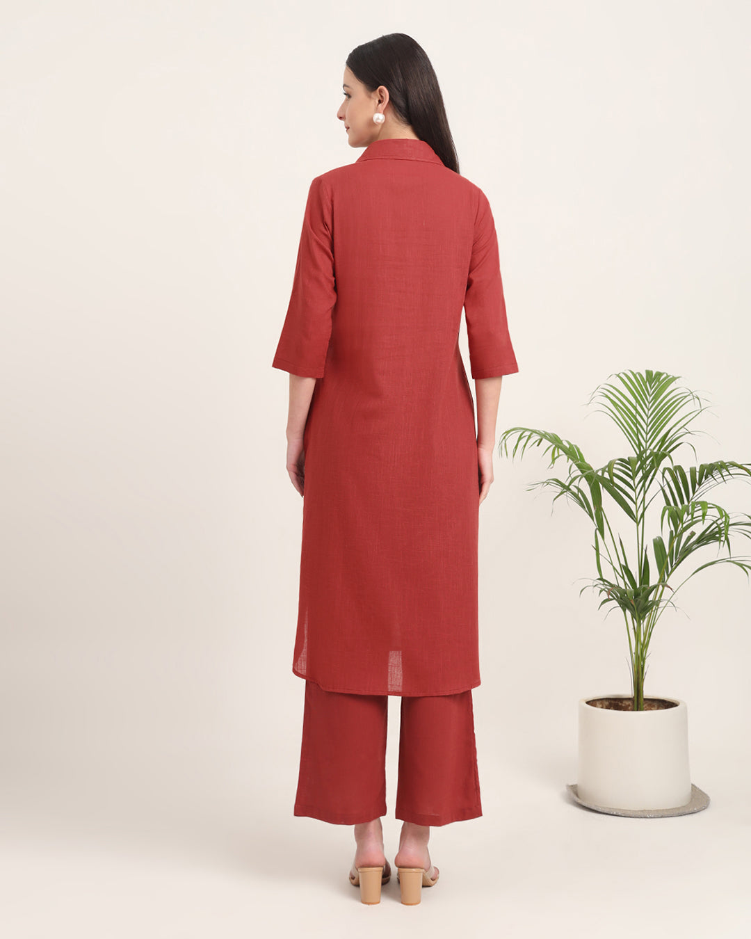 Russet Red Collar Comfort Solid Co-ord Set