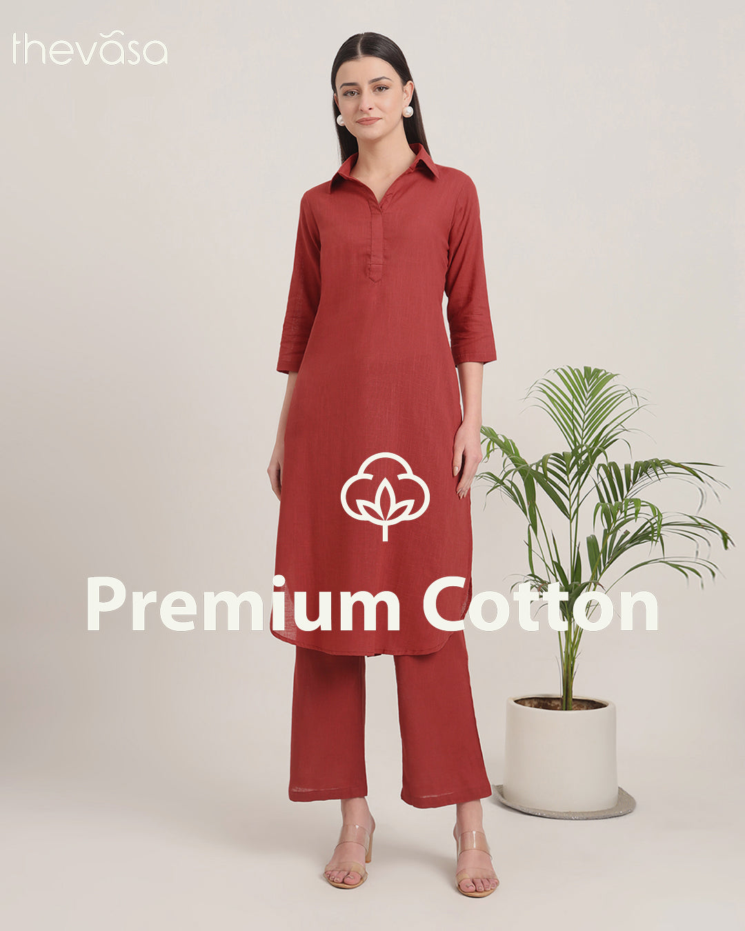 Russet Red Collar Comfort Solid Co-ord Set