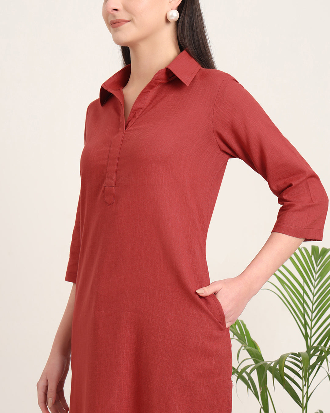 Russet Red Collar Comfort Solid Co-ord Set