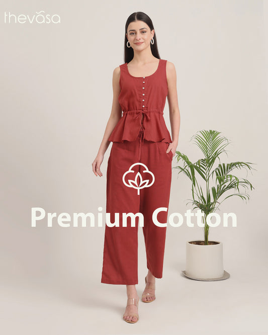 Russet Red Peplum Paradise Solid Co-ord Set