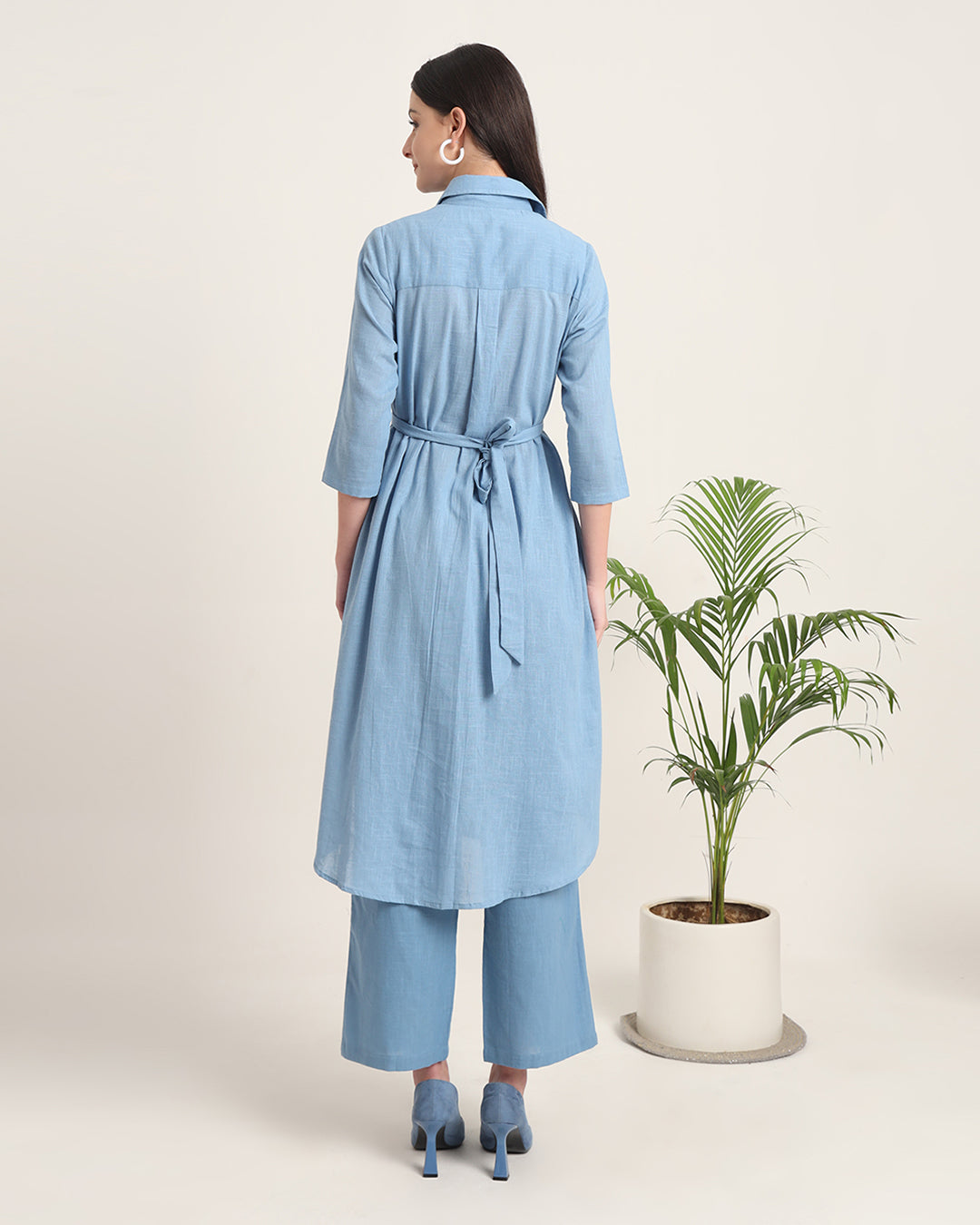 Blue Dawn Bellisimo Belted Solid Kurta (Without Bottoms)