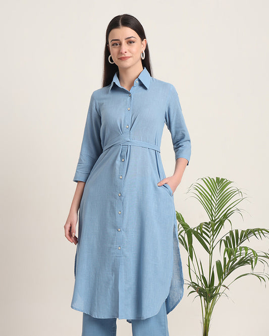 Blue Dawn Bellisimo Belted Solid Kurta (Without Bottoms)