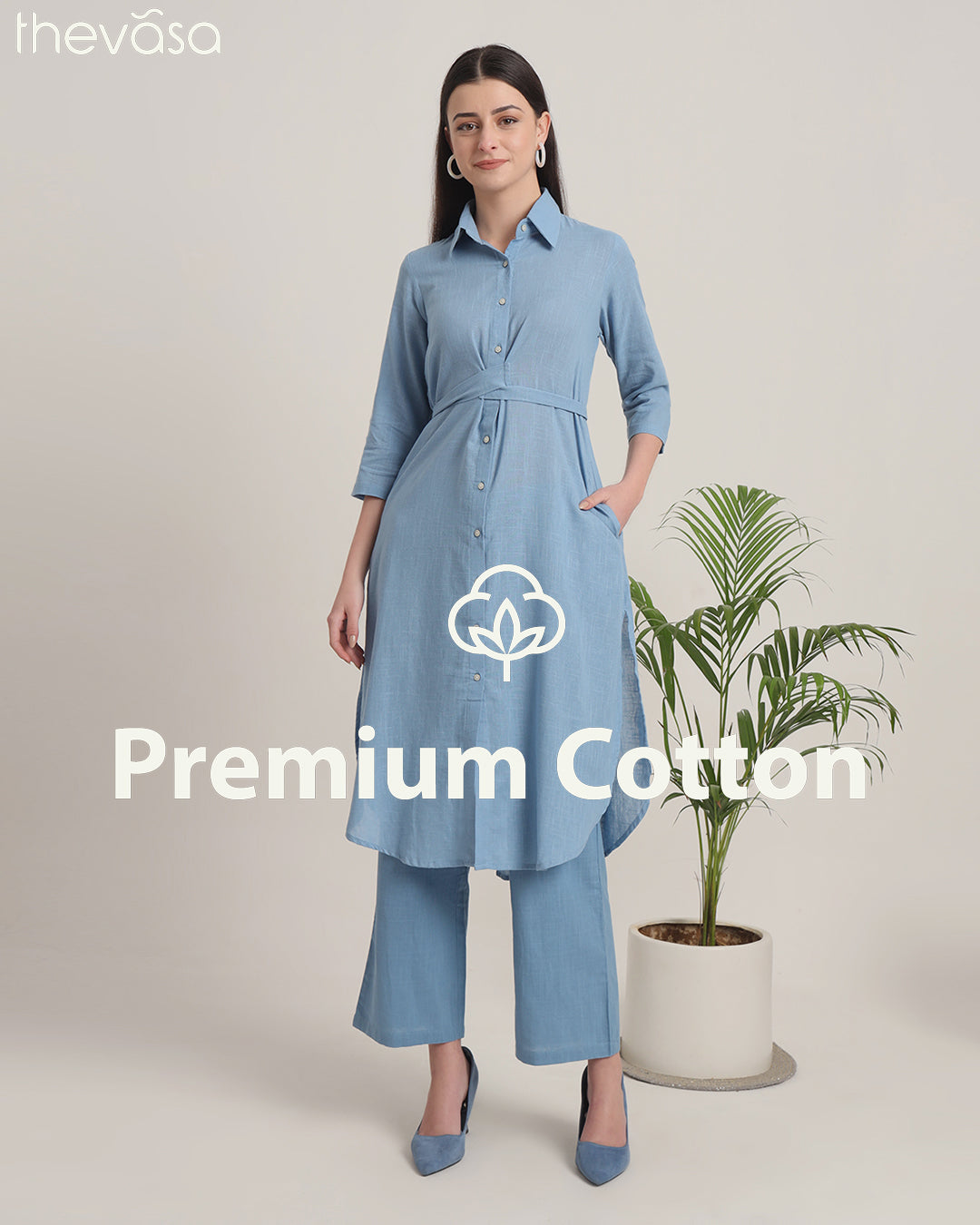 Blue Dawn Bellisimo Belted Solid Kurta (Without Bottoms)