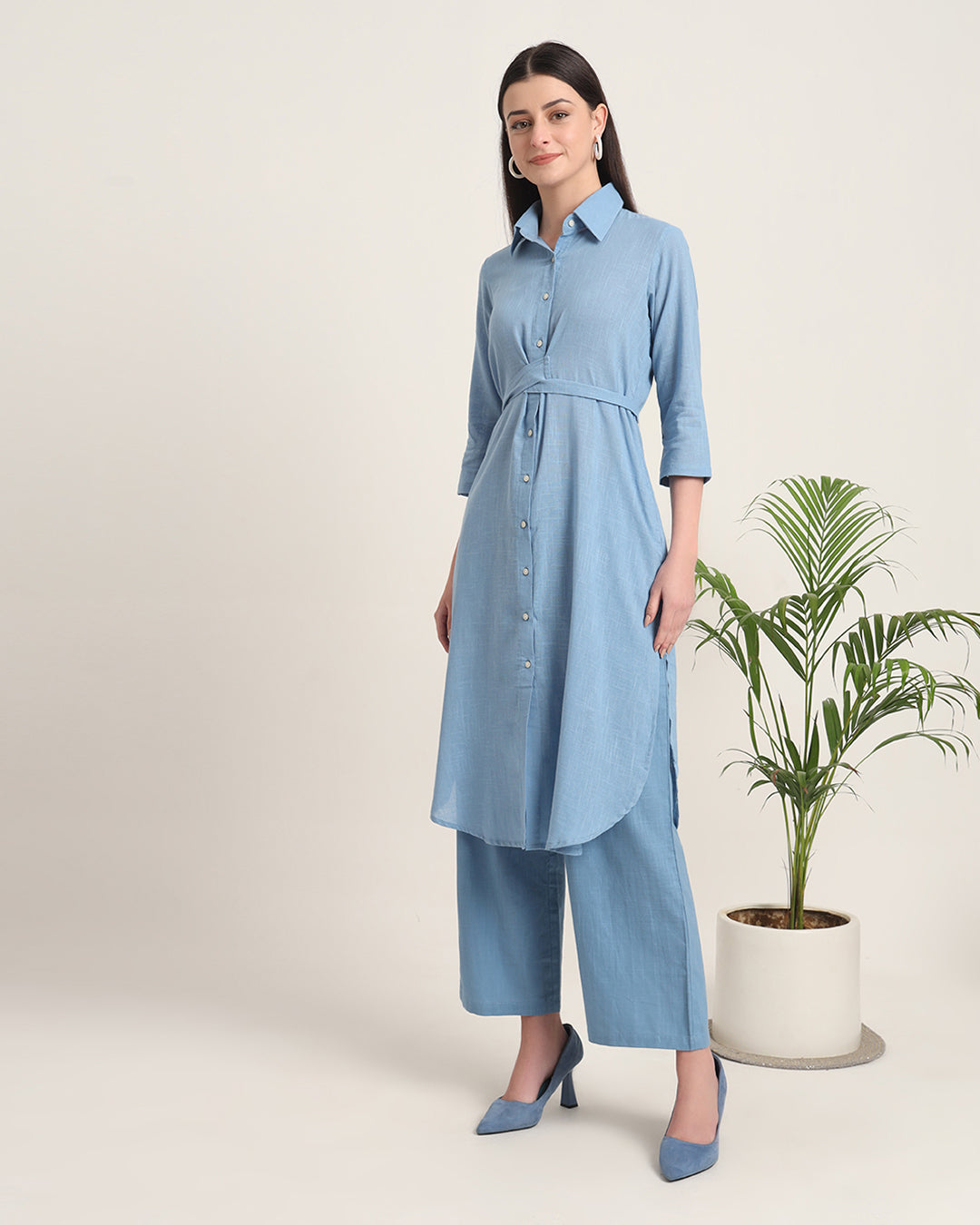 Blue Dawn Bellisimo Belted Solid Kurta (Without Bottoms)