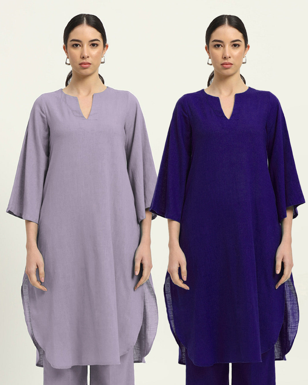 Combo: Lilac & Aurora Purple Rounded Reverie Solid Kurta