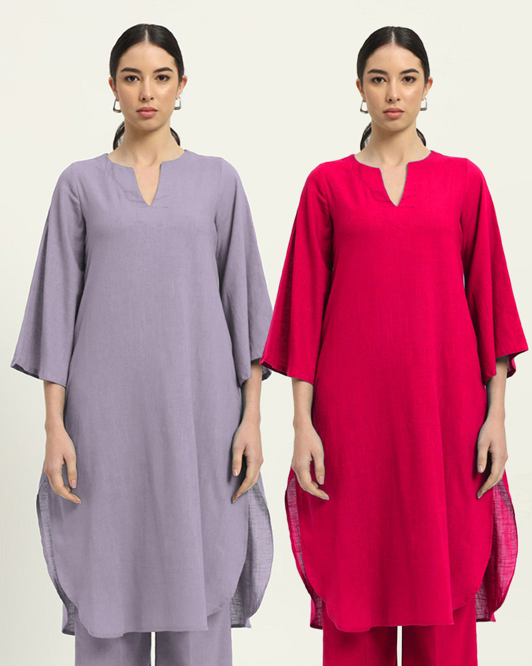 Combo: Lilac & Queen's Gulabi Rounded Reverie Solid Kurta