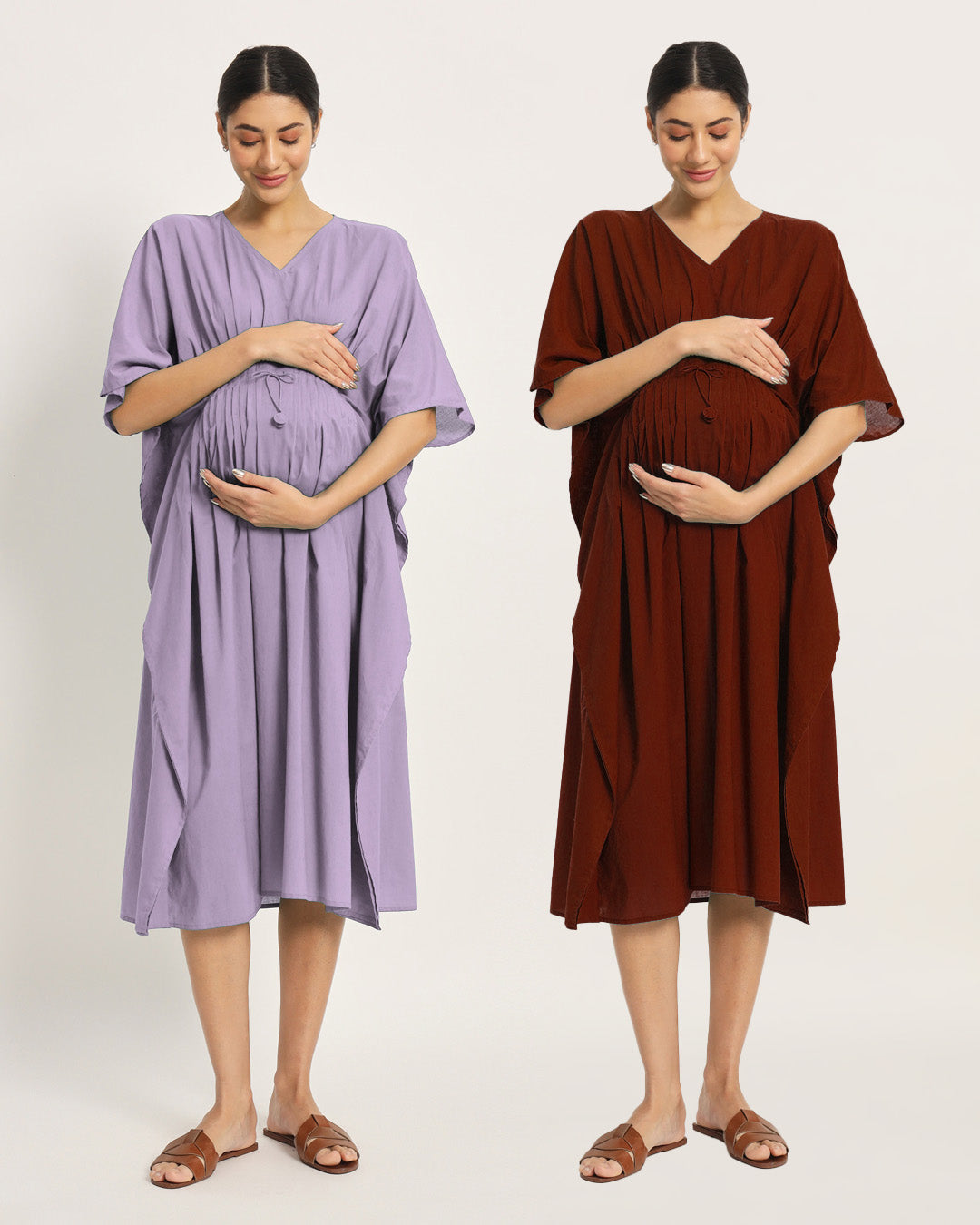 Combo: Lilac & Russet Red Mommy Mode Maternity & Nursing Dress