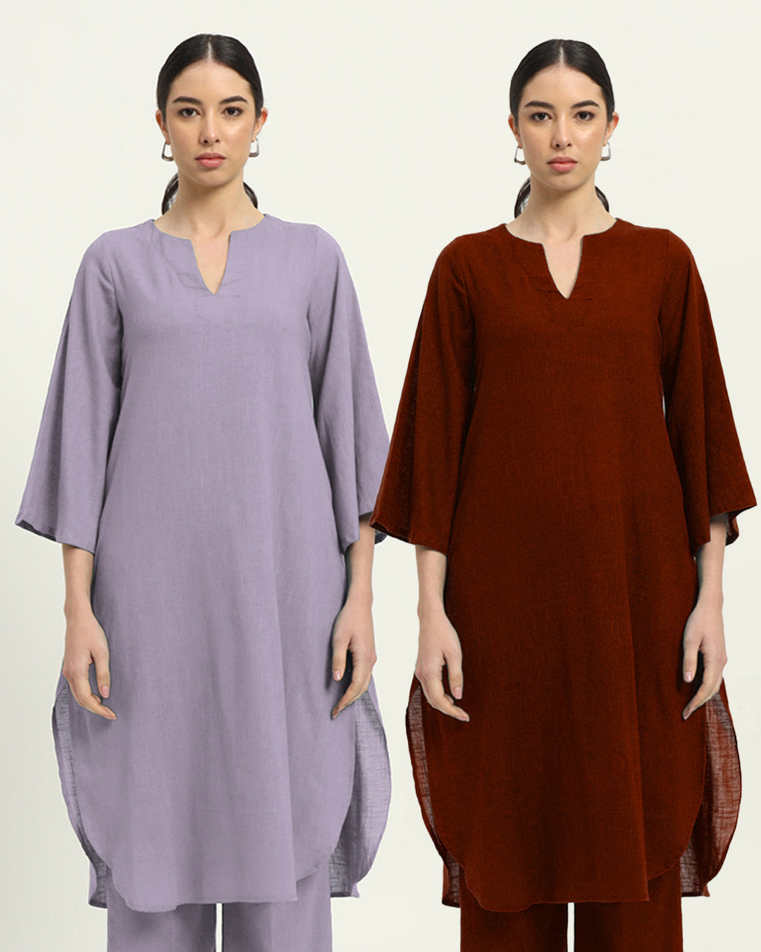 Combo: Lilac & Russet Red Rounded Reverie Solid Kurta