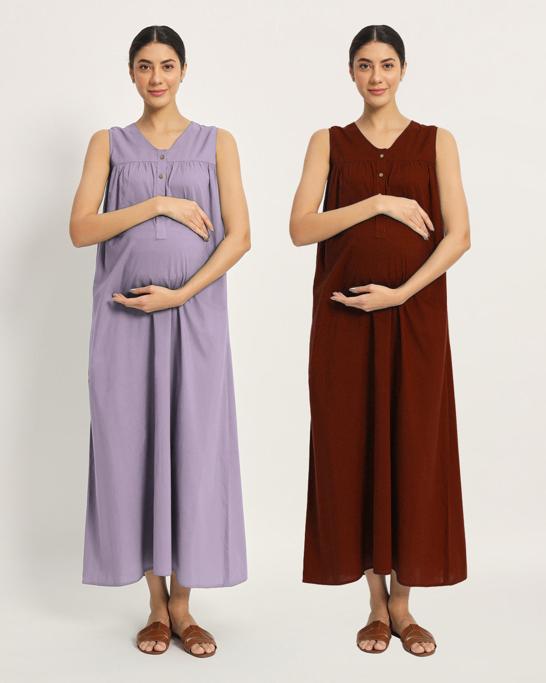 Combo: Lilac & Russet Red Mommylicious Maternity & Nursing Dress