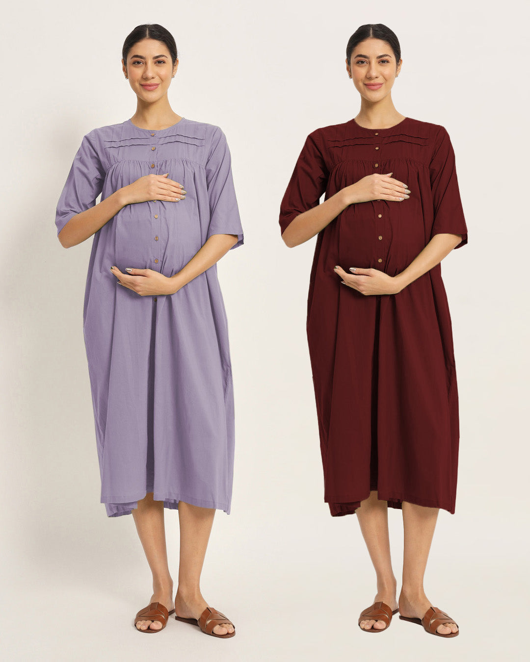 Combo: Lilac & Russet Red Mommy-to-Be Marvel Maternity & Nursing Dress