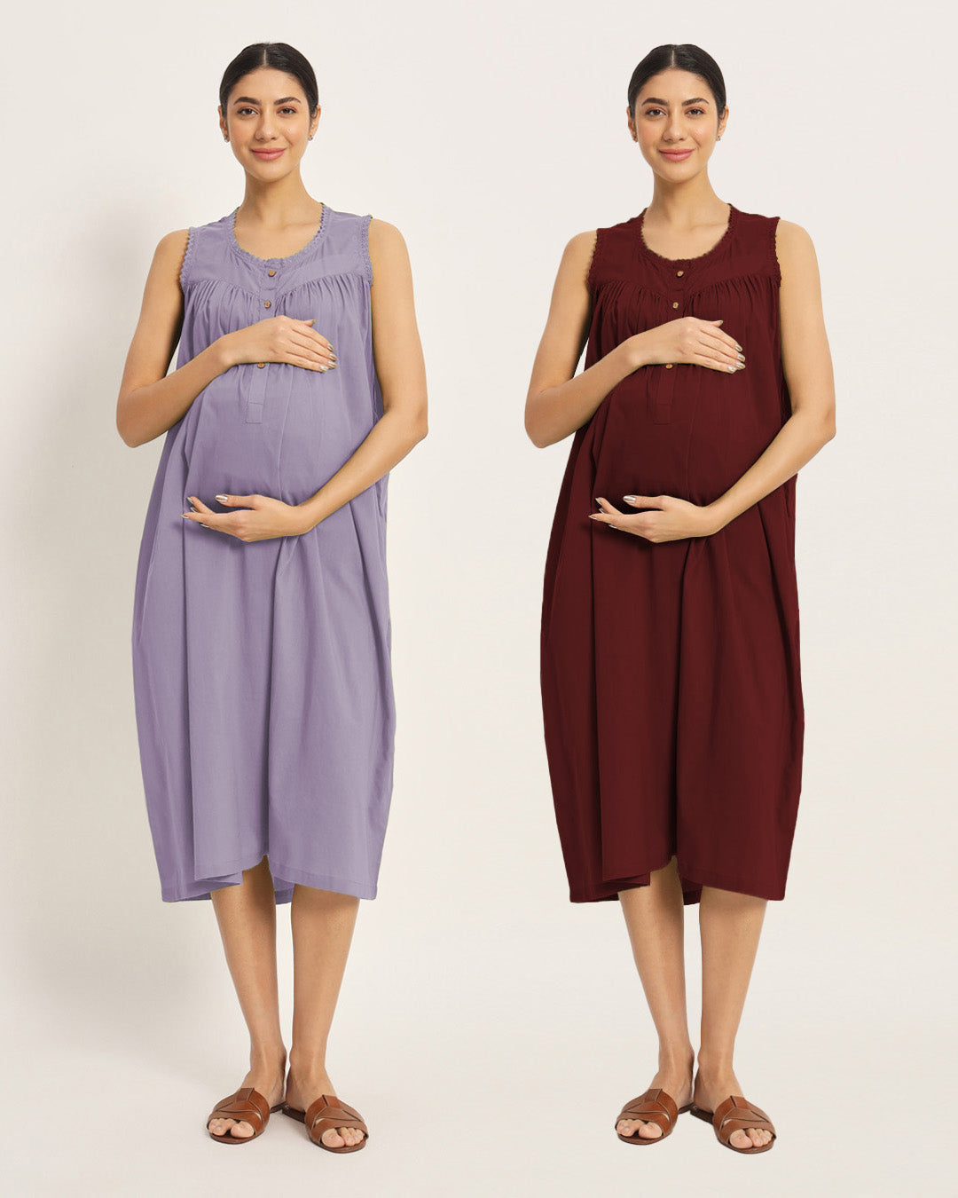 Combo: Lilac & Russet Red Pregnan-Queen Maternity & Nursing Dress