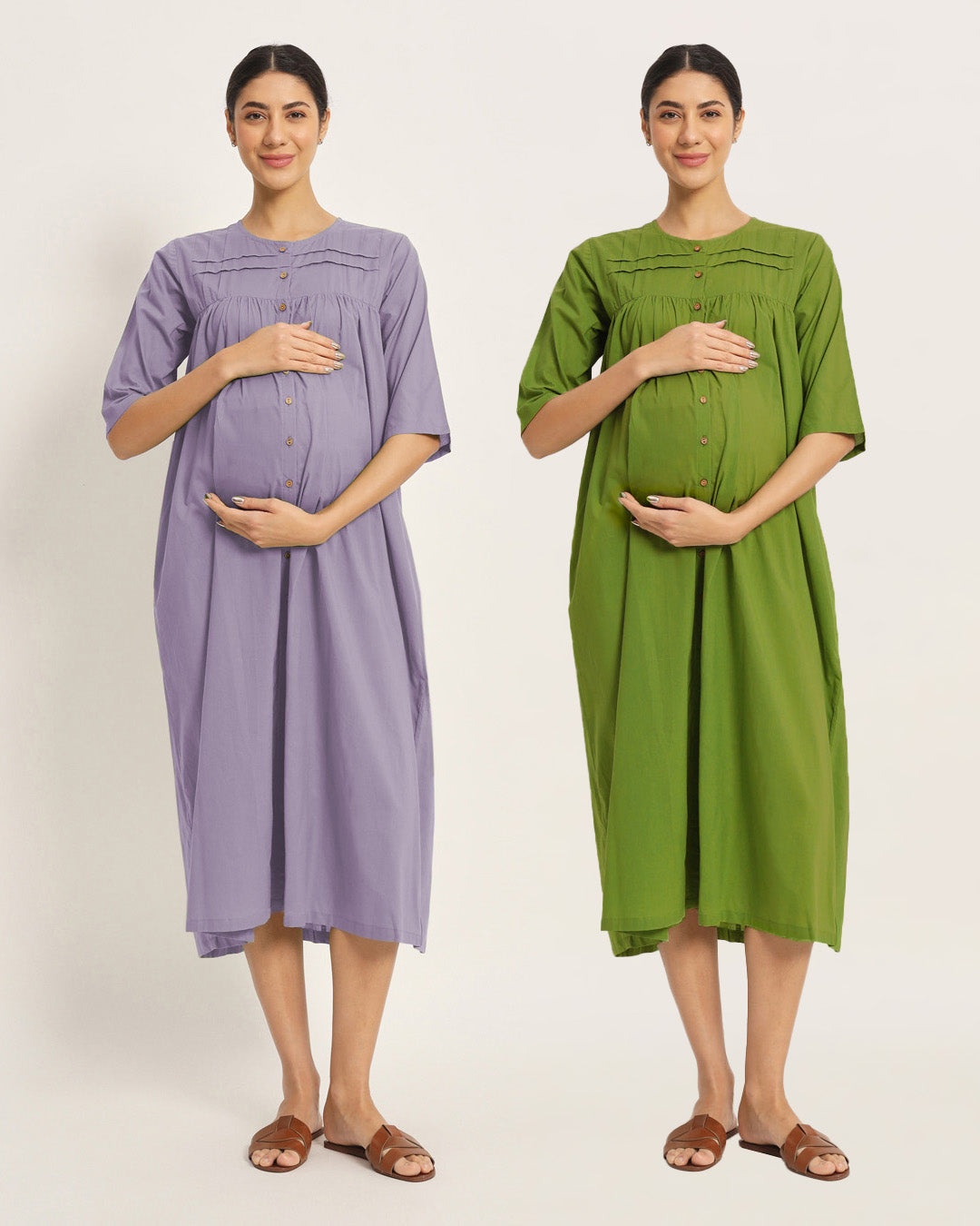 Combo: Lilac & Sage Green Mommy-to-Be Marvel Maternity & Nursing Dress