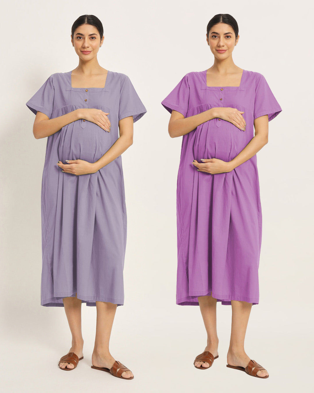Combo: Lilac & Wisteria Purple Bump Blessing Maternity & Nursing Dress - Set of 2