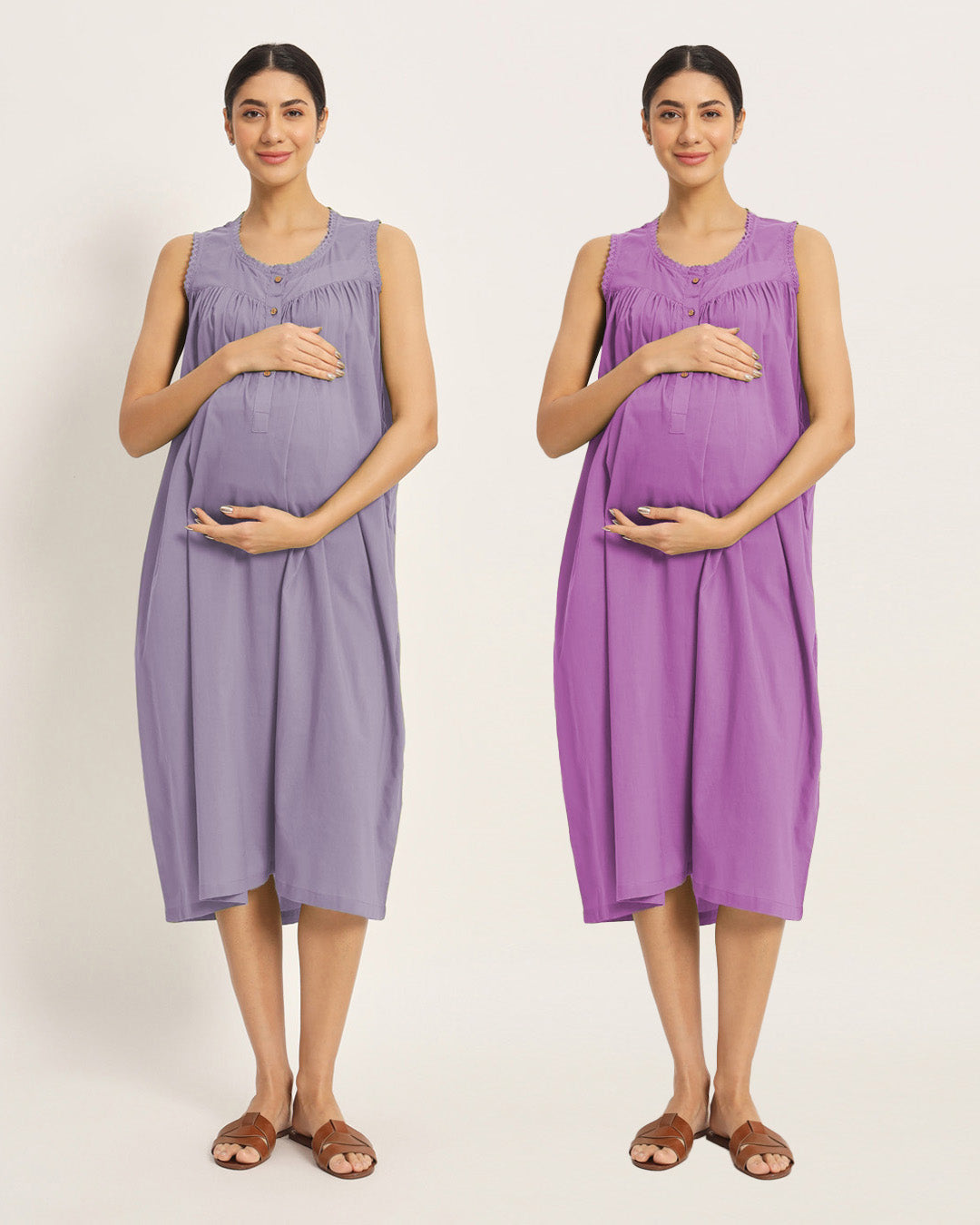 Combo: Lilac & Wisteria Purple Pregnan-Queen Maternity & Nursing Dress