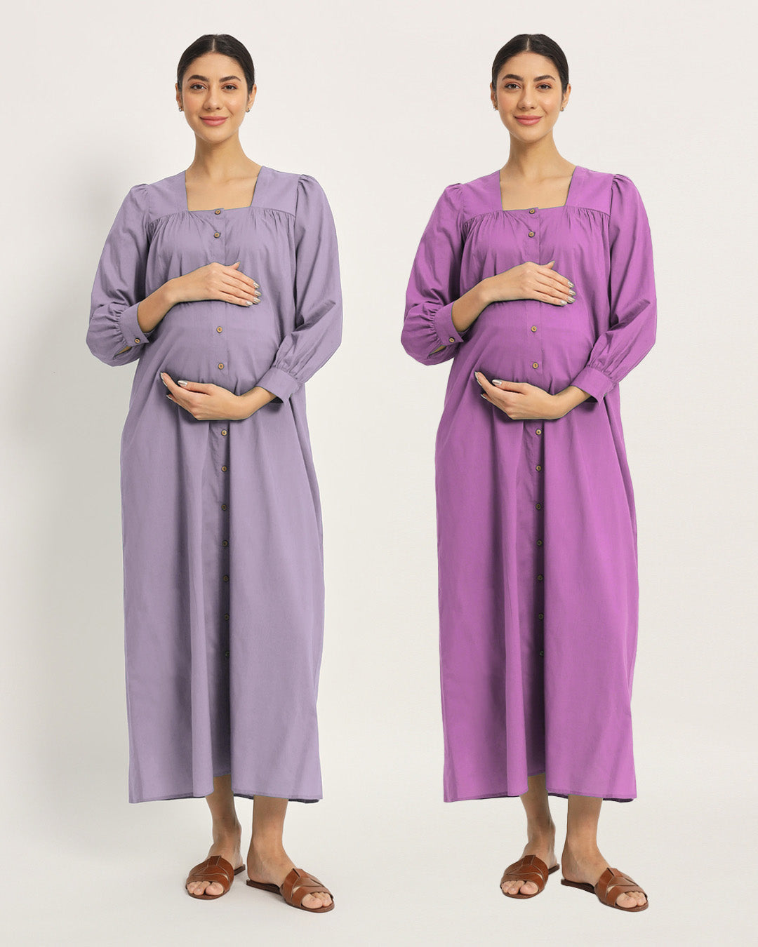 Combo: Lilac & Wisteria Purple Belly Blossom Maternity & Nursing Dress-Set of 2