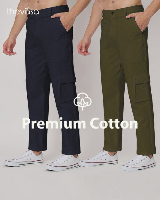 Combo: Function Flex Midnight Blue & Olive Green Men's Pants- Set Of 2