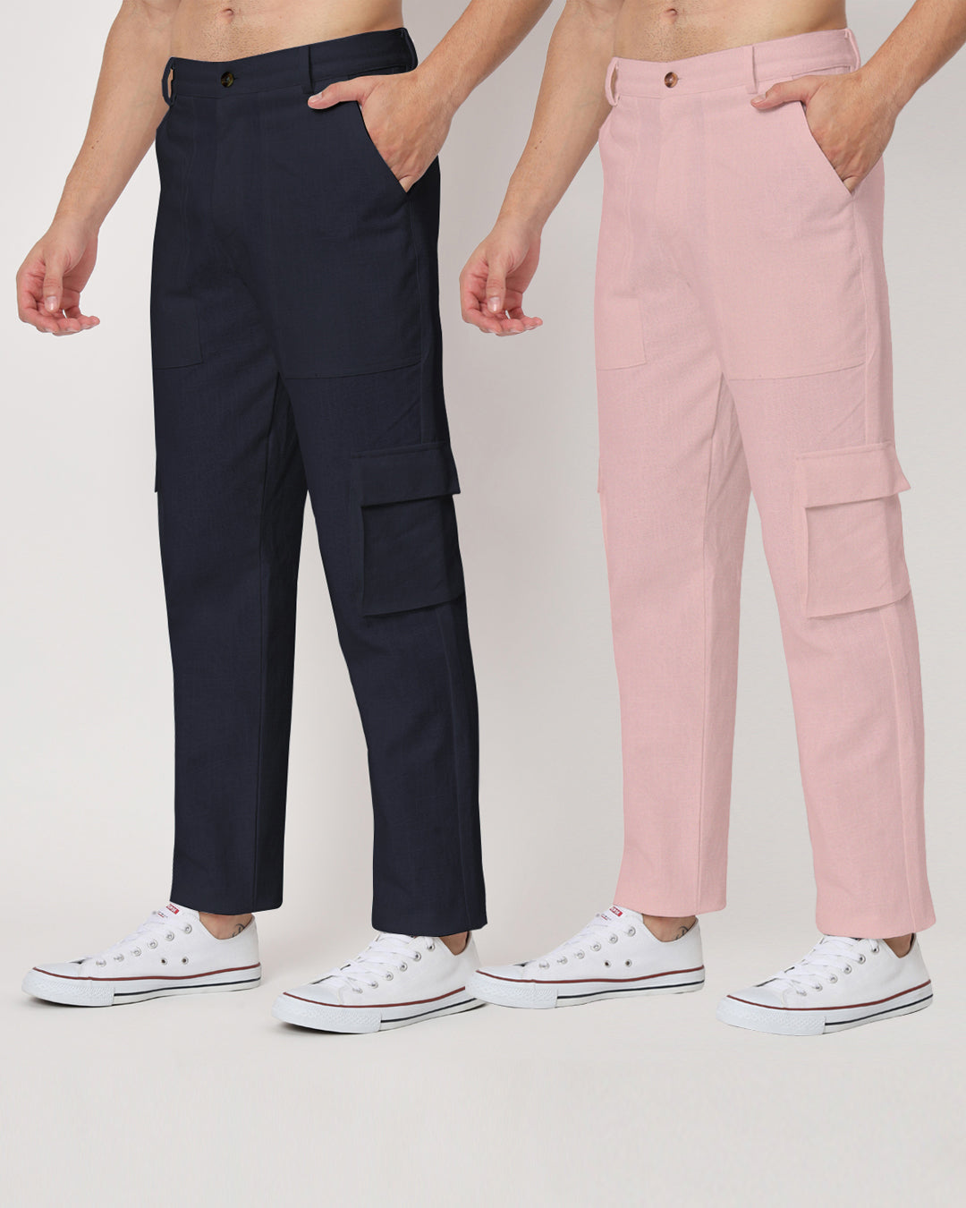 Combo: Function Flex Midnight Blue & Fondant Pink Men's Pants- Set Of 2