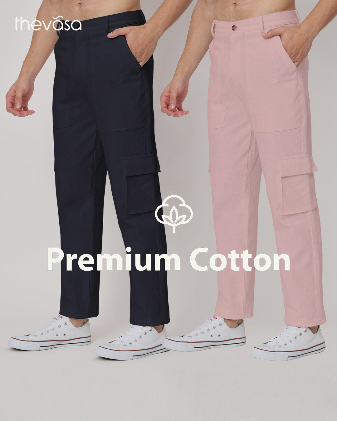 Combo: Function Flex Midnight Blue & Fondant Pink Men's Pants- Set Of 2