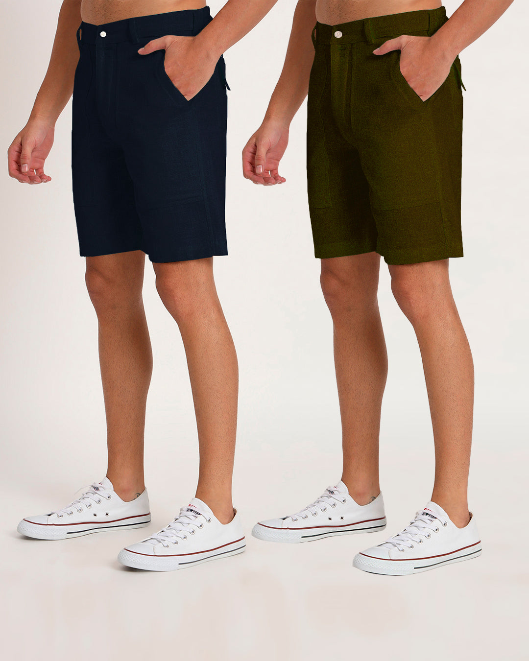 Combo : Patch Pocket Playtime Midnight Blue & Olive Green Men's Shorts