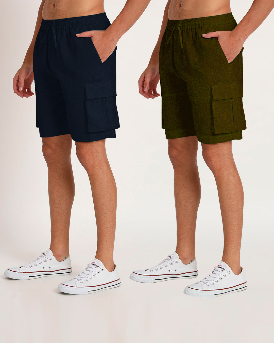 Combo : Slub Comfort Cargo Olive Green & Midnight Blue Men's Shorts