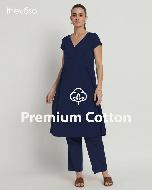 Midnight Blue Voguish Verve V Neck Solid Co-ord Set