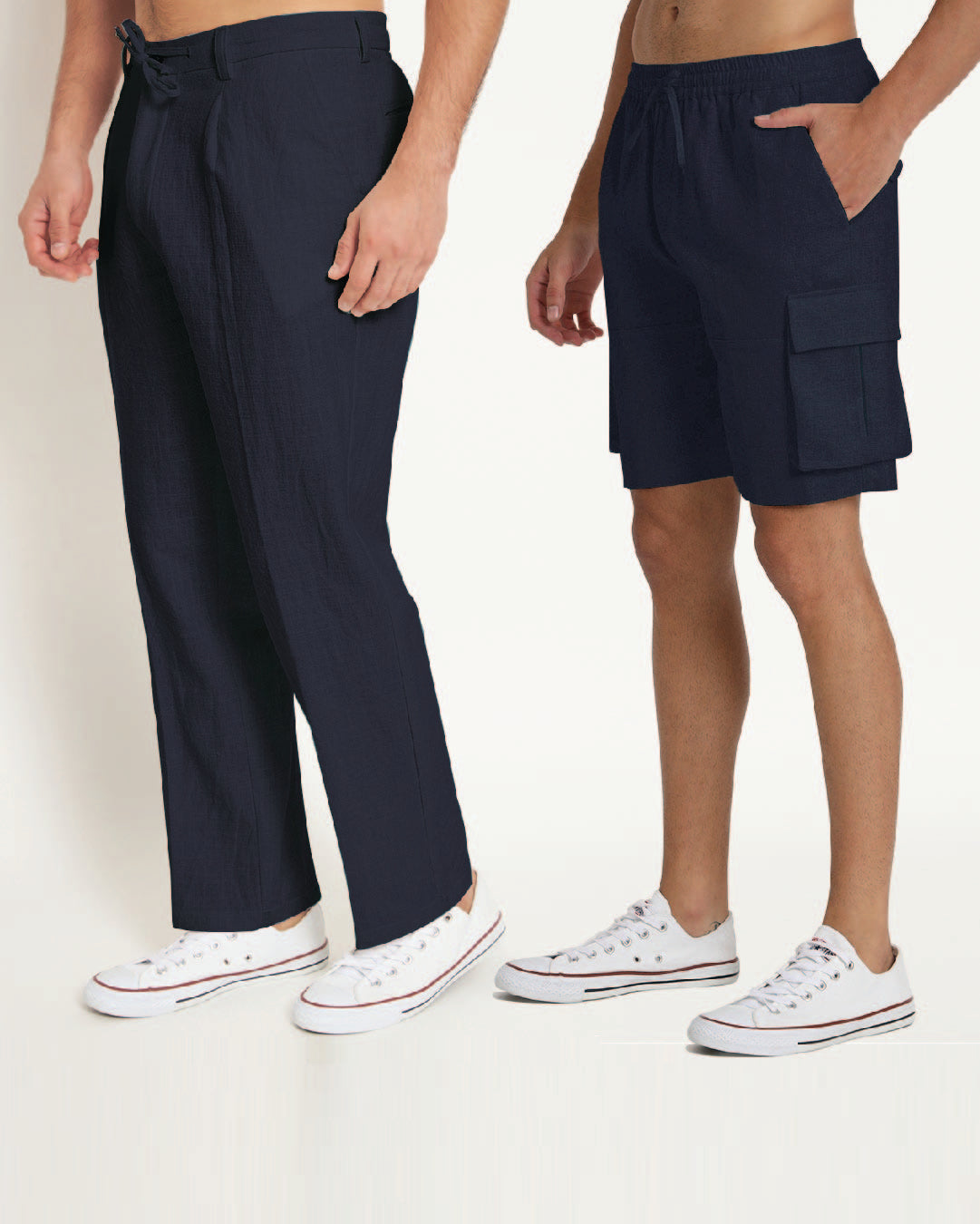 Combo : Causal Ease & Cargo Midnight Blue Men's Pants & Shorts  - Set of 2