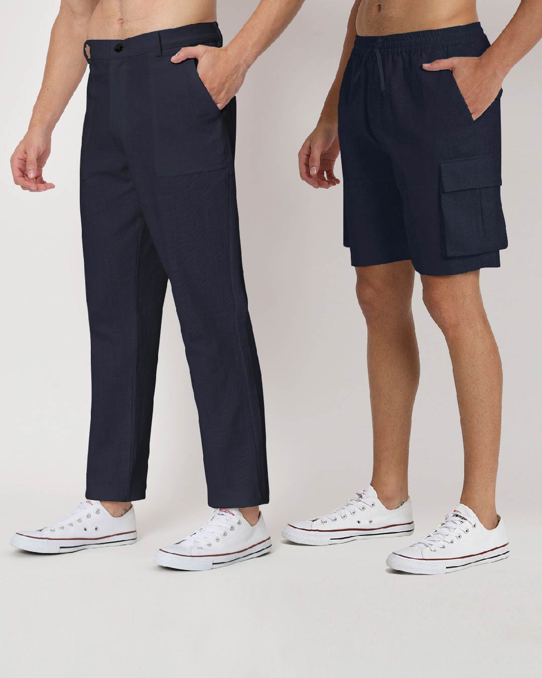 Combo : Comfy Ease & Cargo Midnight Blue Men's Pants & Shorts  - Set of 2