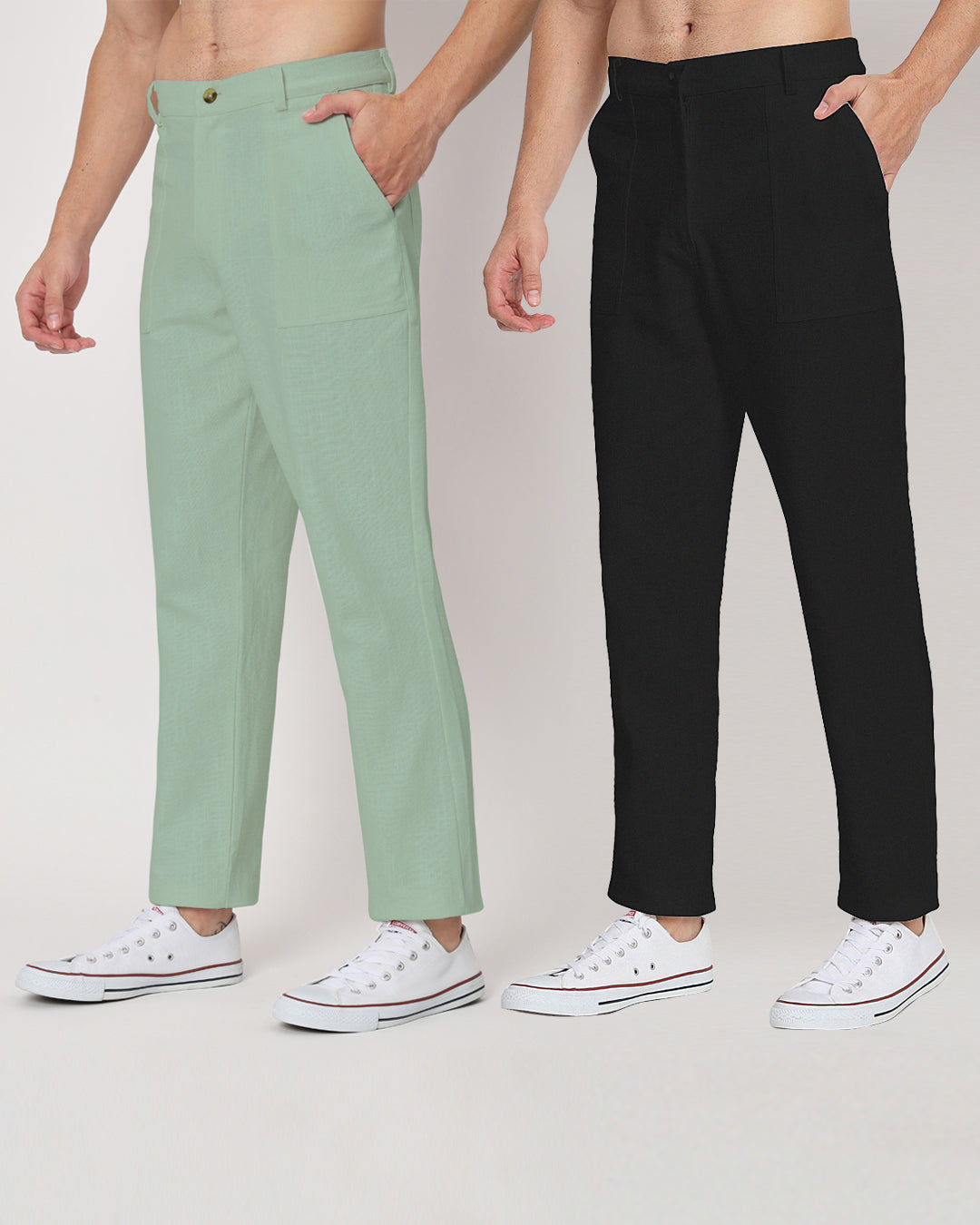 Combo : Comfy Ease Spring Green & Black Men's Pants - Set of 2