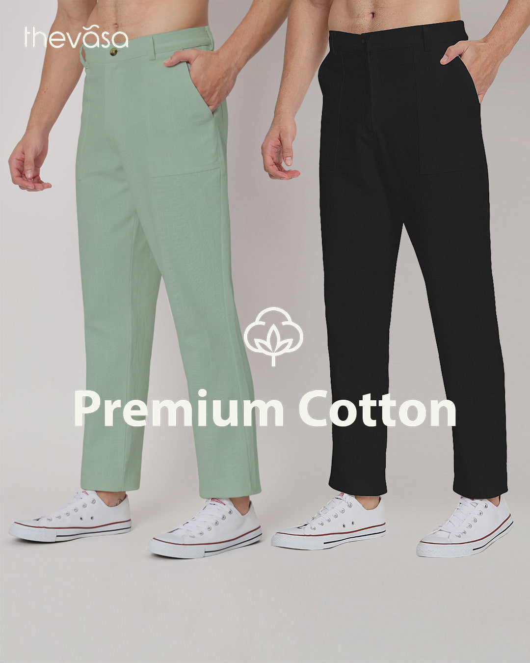 Combo : Comfy Ease Spring Green & Black Men's Pants - Set of 2