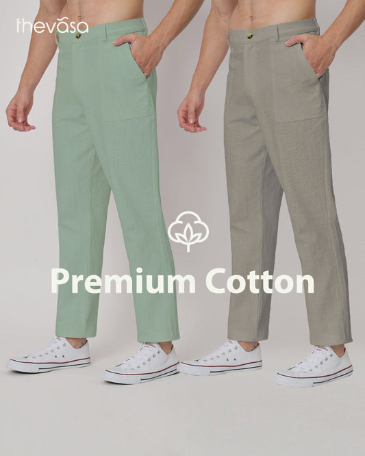 Combo : Comfy Ease Grey & Spring Green Men's Pants - Set of 2