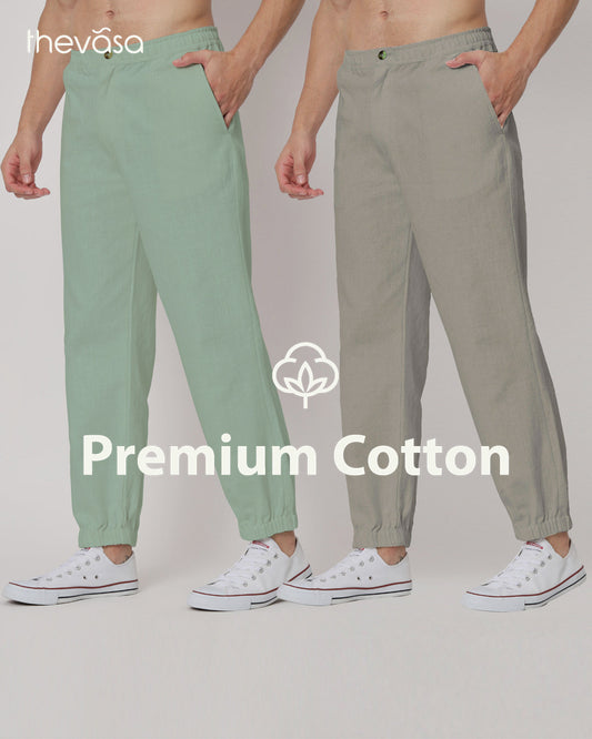 Combo: Spring Green & Grey Jog Men's Pants - Set of 2