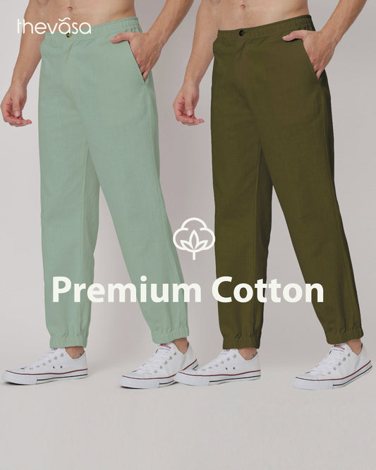 Combo: Spring Green & Olive Green Jog Men's Pants - Set of 2