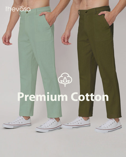 Combo : Comfy Ease Olive Green & Spring Green Men's Pants - Set of 2