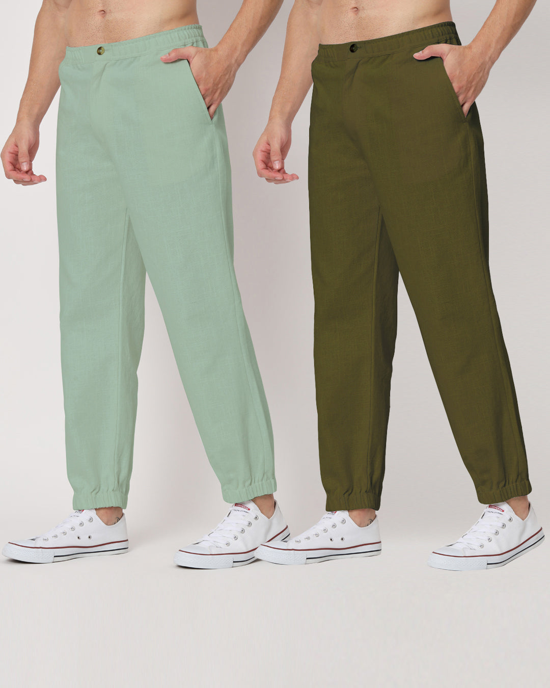 Combo: Spring Green & Olive Green Jog Men's Pants - Set of 2