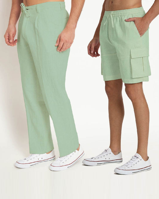 Combo : Casual Ease & Cargo Spring Green Men's Pants & Shorts  - Set of 2