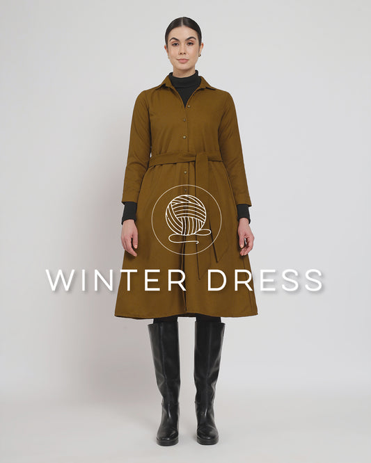 Mustard Artfull A-Line Woolen Dress