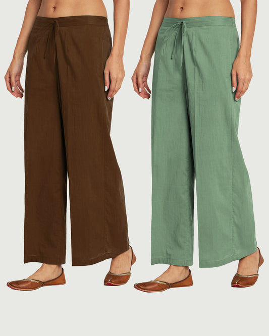 Combo: Nutshell & Pistachio Green Wide Pants