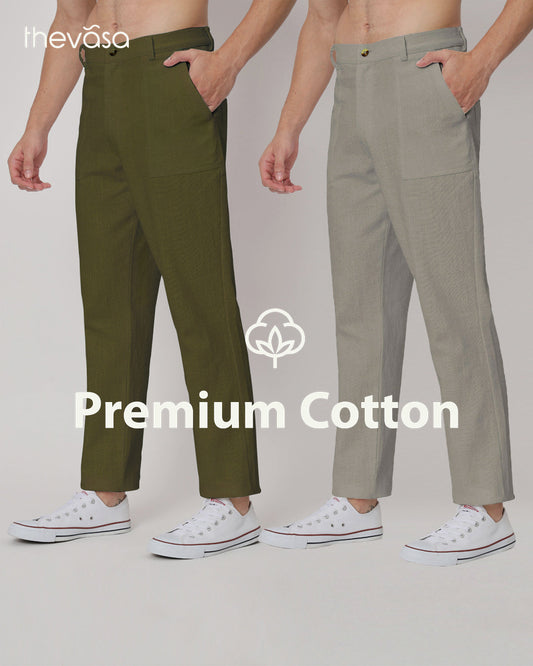 Combo : Comfy Ease Olive Green & Grey Men's Pants - Set of 2