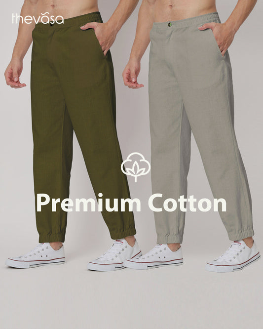 Combo: Olive Green & Grey Jog Men's Pants - Set of 2