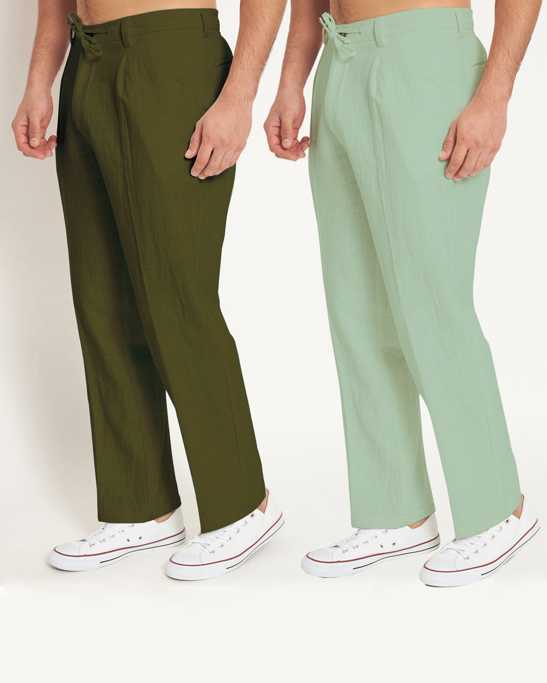 Combo: Casual Ease Spring Green & Olive Green Men's Pants - Set of 2