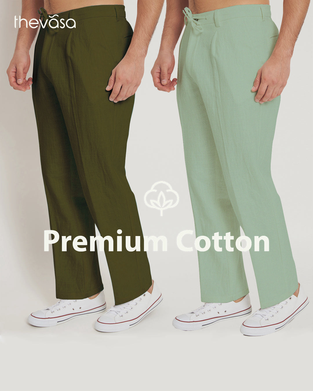 Combo: Casual Ease Spring Green & Olive Green Men's Pants - Set of 2