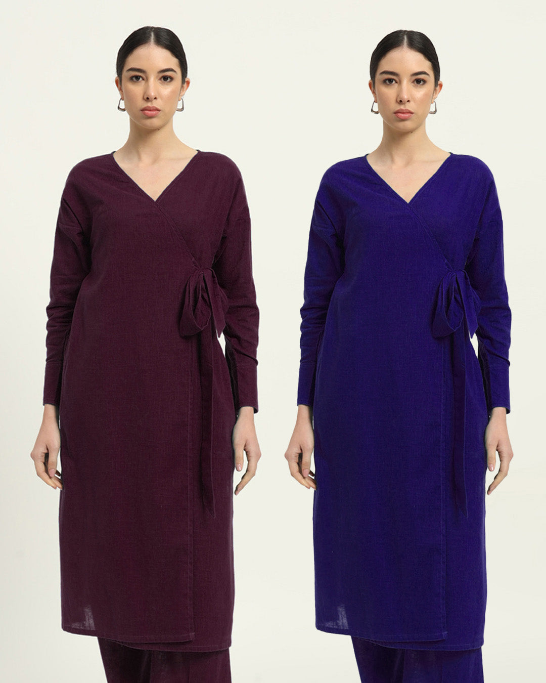 Combo: Plum Passion & Aurora Purple Ribbon Wrap Solid Kurta