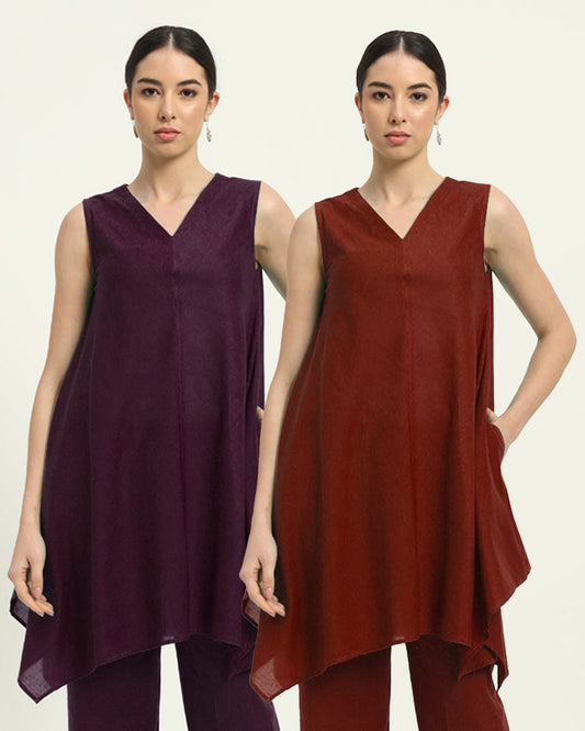 Combo: Plum Passion & Russet Red Midsummer Dream Solid Kurta