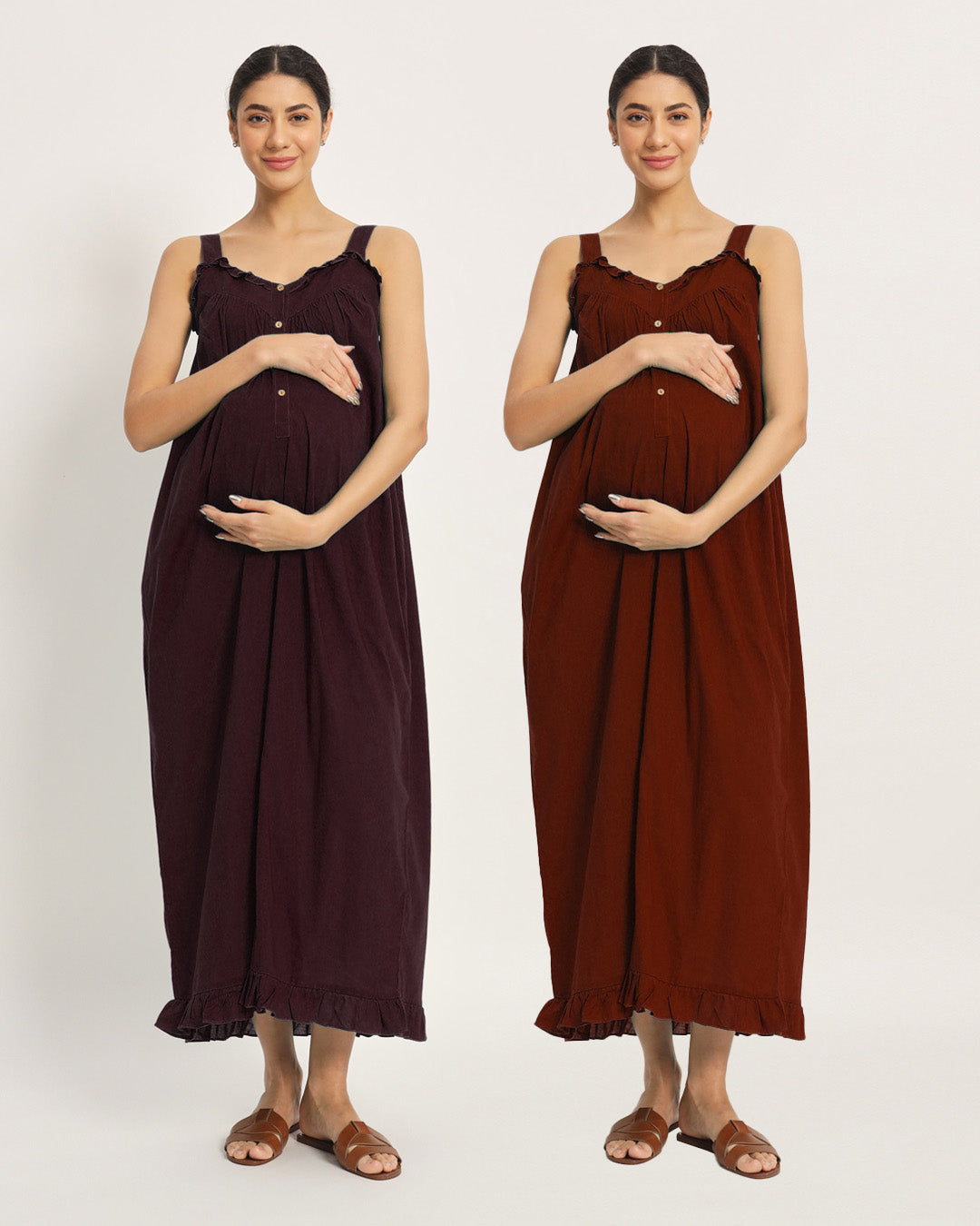 Combo: Plum passion & Russet Red Preggo Pretty Maternity & Nursing Dre ...